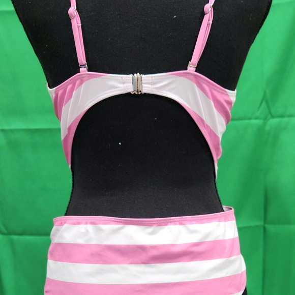 new pink and white stripe bathing suit swimsuit size xl pinup 50s retro barbie - Picture 8 of 11